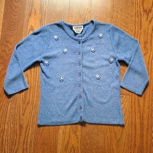 2/$25 Pretty 3/4 length sleeve sweater with embroidered flowers. Blue size S